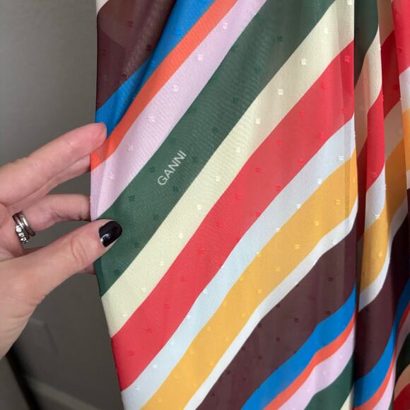 Ganni Rainbow Stripe Light Chiffon Halter Coverup Maxi Dress Georgette 6 - Picture 5 of 13